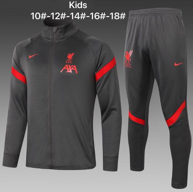 Kids Liverpool Grey Jacket and Pants Training Kits 2020/21